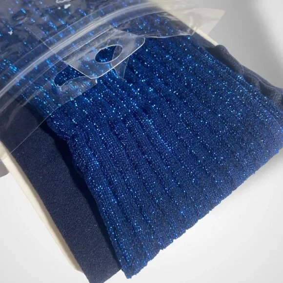 Free People Shimmer Tights NEW Dark Blue Ribbed One Size Boho Fall Made in Italy - Picture 2 of 8